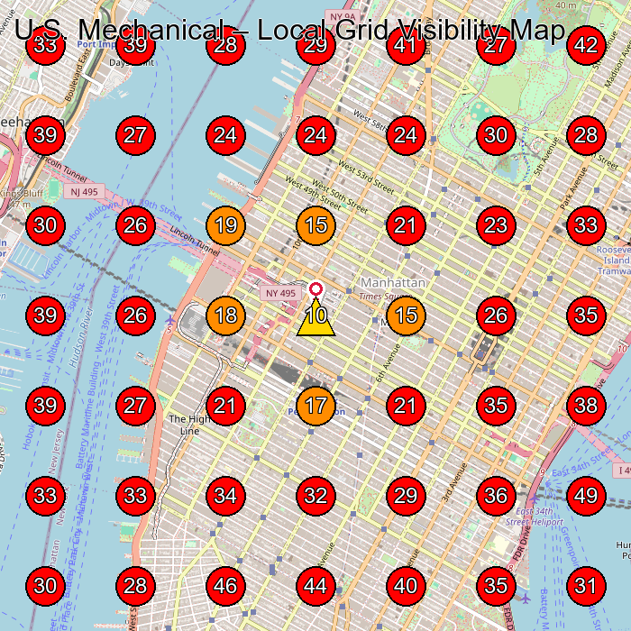 U.S. Mechanical GeoGrid visibility map for Hvac Contractor in New York